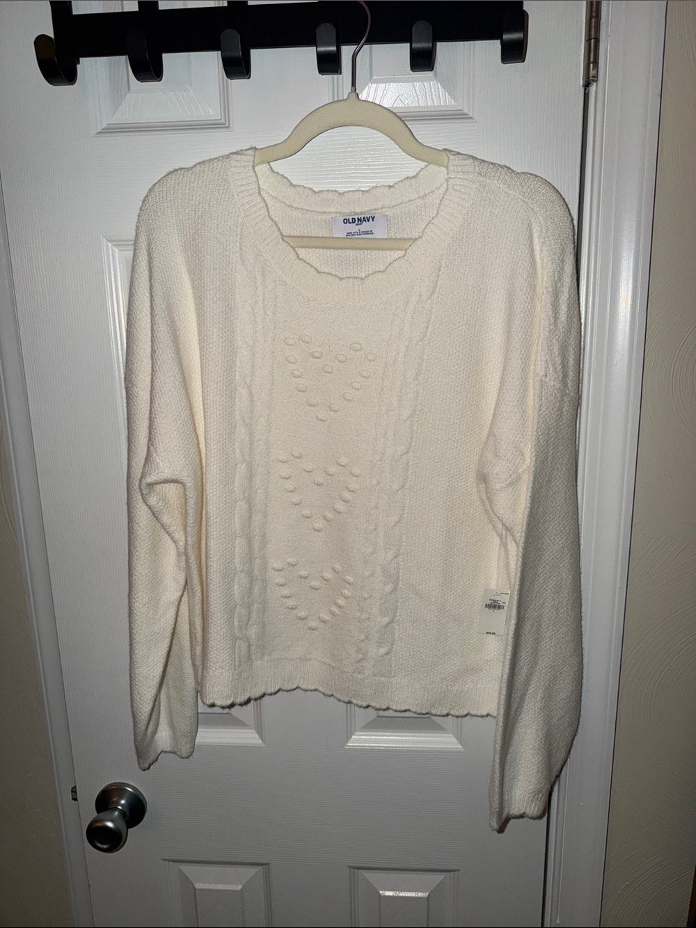 Old Navy Cream Cable & Bobble Heart Crew Sweater
